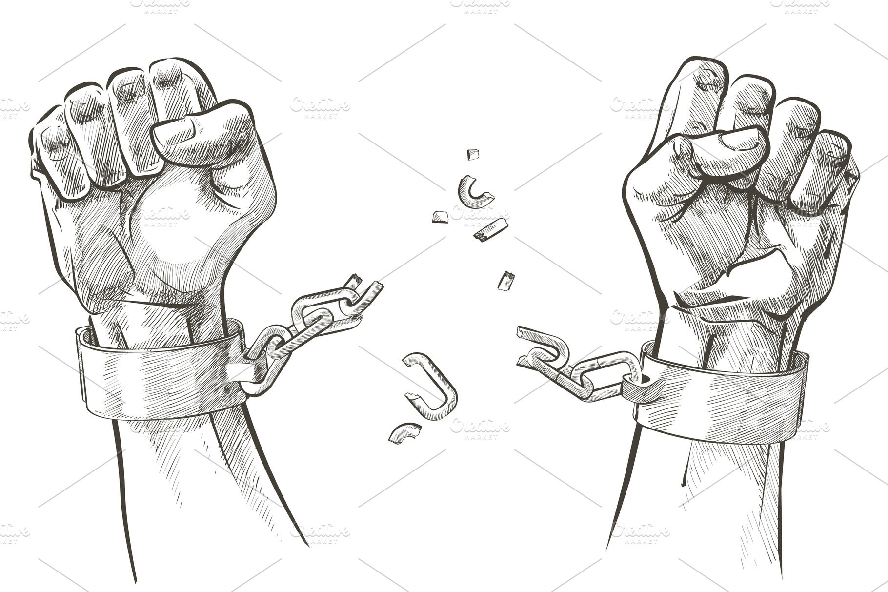 Hands Breaking Steel Shackles Chain People Illustrations ~ Creative