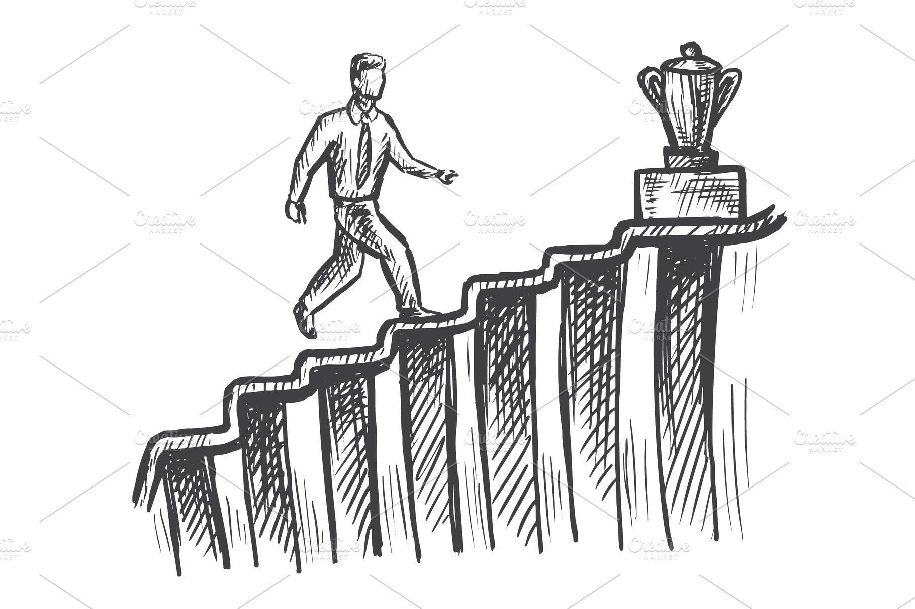 man-walk-up-stairs-to-trophy-career-people-illustrations-creative