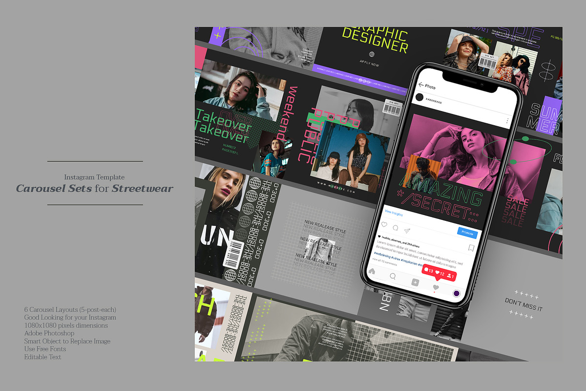 Download Carousel Streetwear Instagram | Creative Photoshop Templates ~ Creative Market