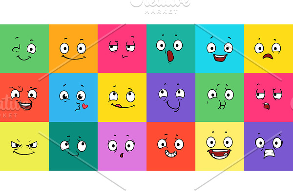 Cartoon face expression. Funny comic | Pre-Designed Vector Graphics ...