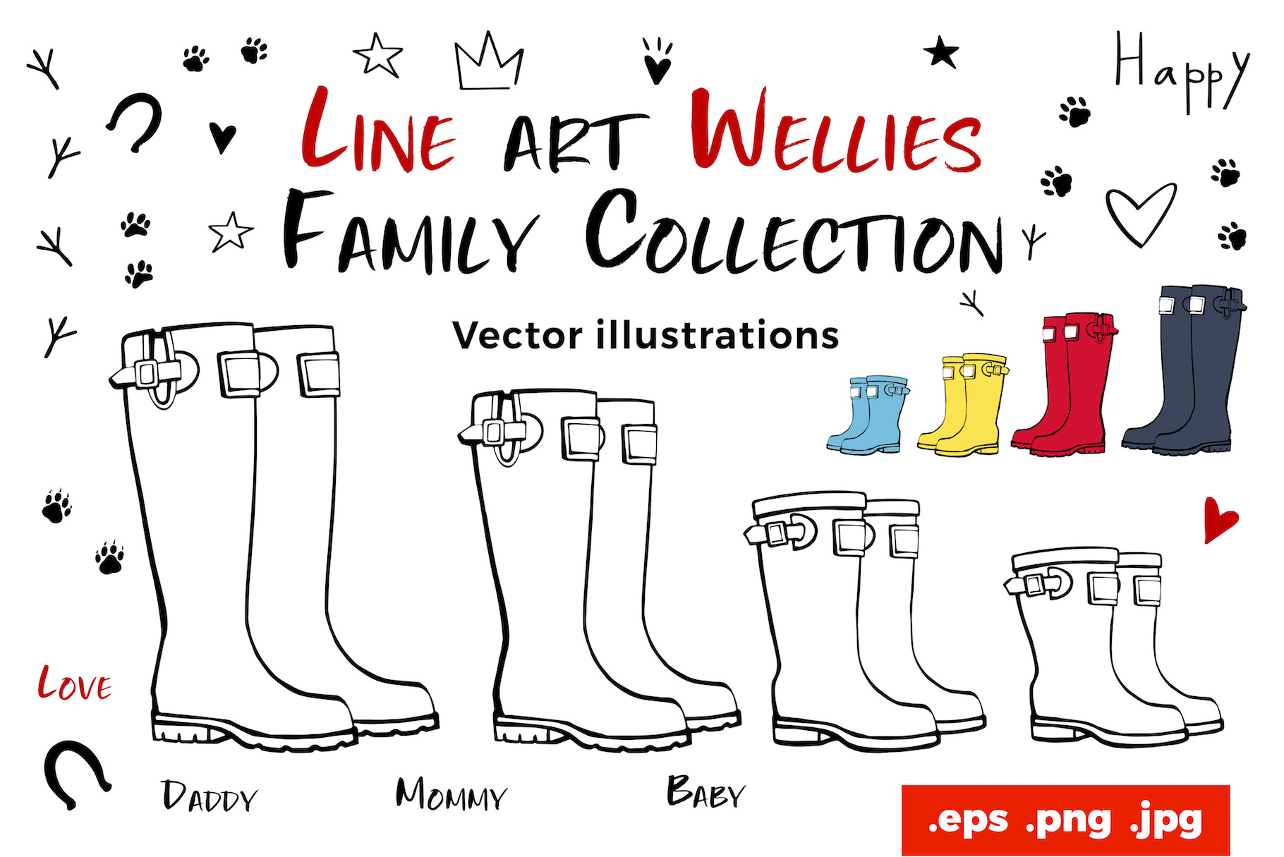 Download Line Art Family Wellies Simple Outline Creative Market PSD Mockup Templates