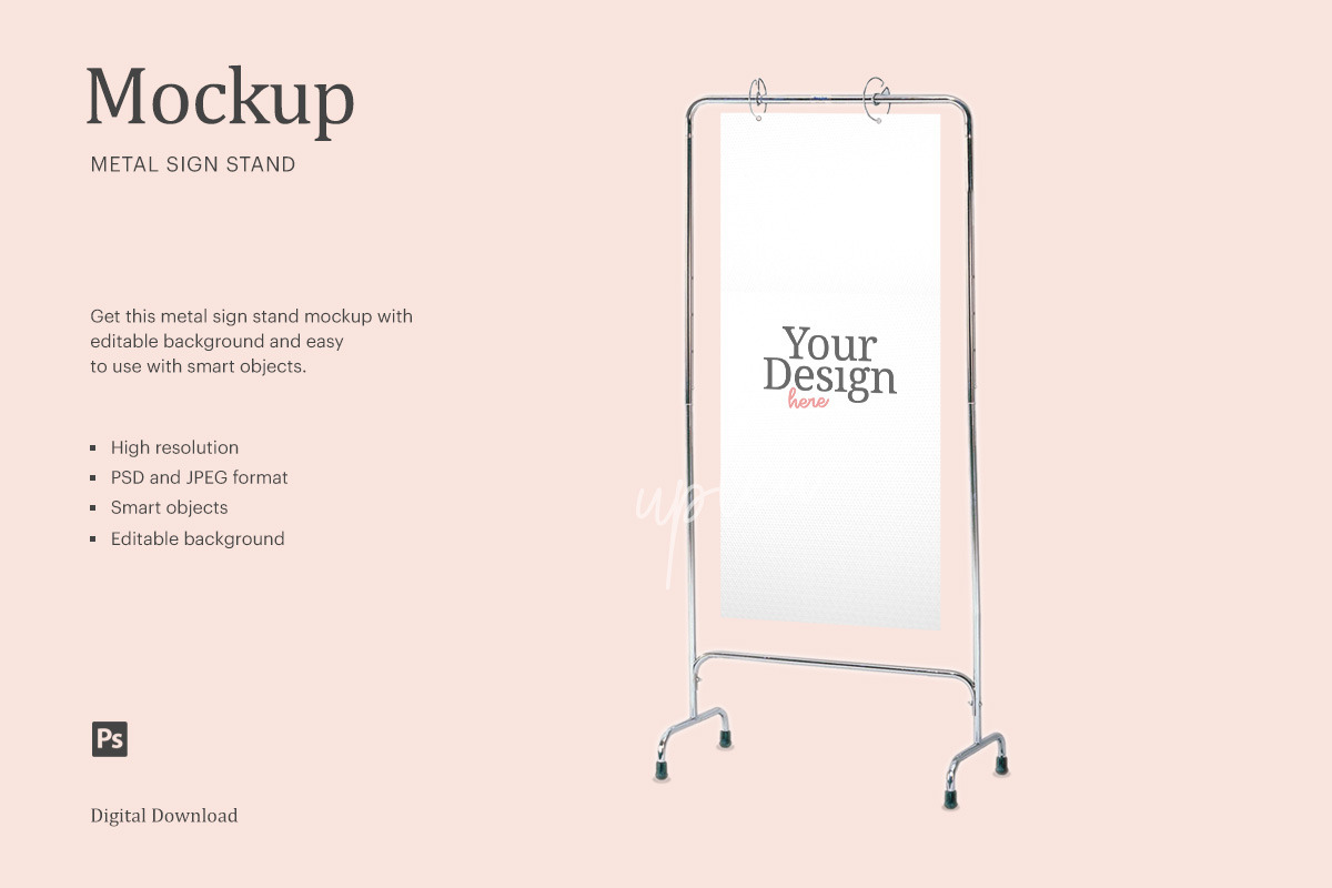 Download Metal Sign Stand Mock Up Creative Photoshop Templates Creative Market PSD Mockup Templates