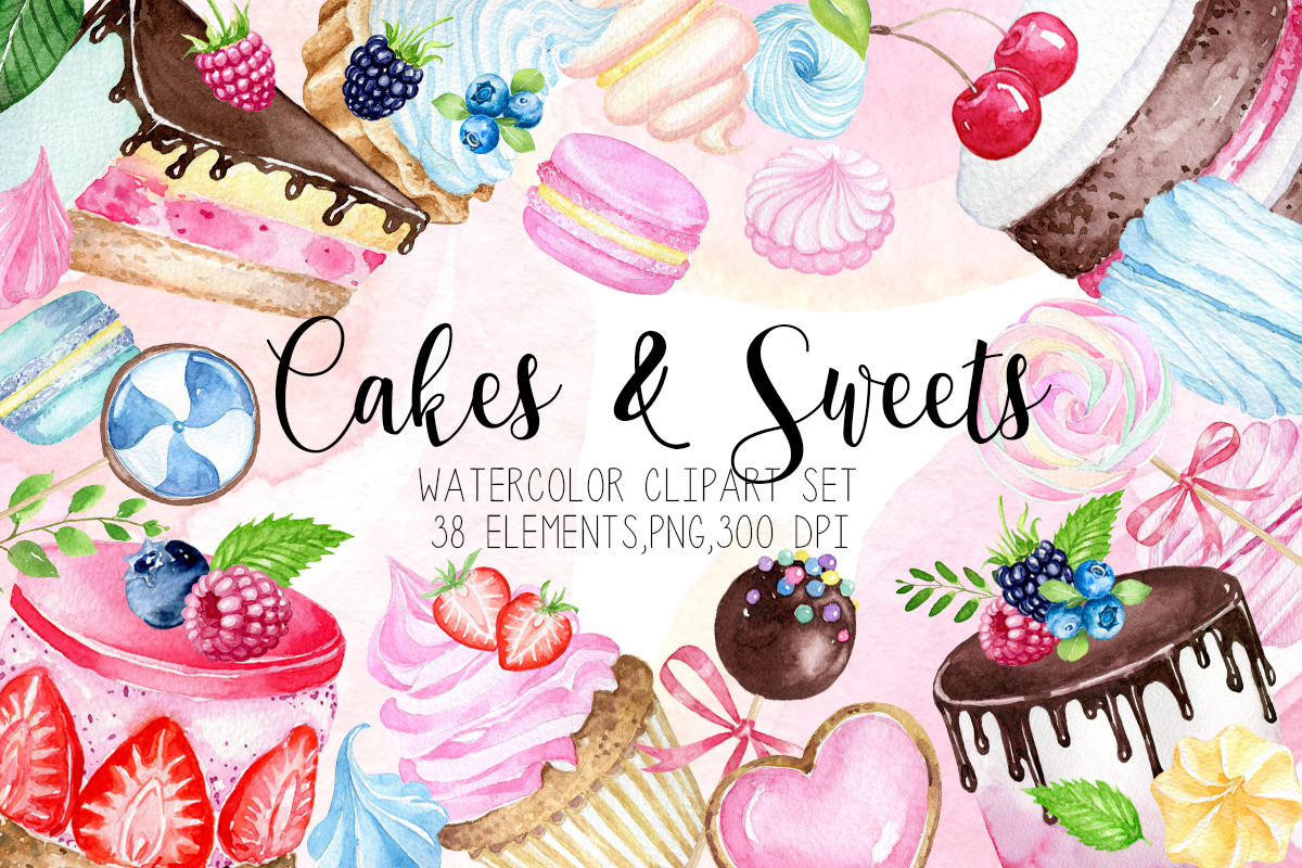 Download Cakes Sweets Watercolor Clipart Pre Designed Photoshop Graphics Creative Market