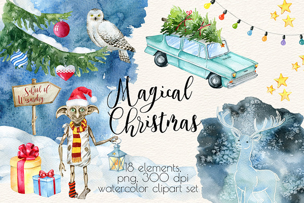 Download Magical Christmas Watercolor Clipart Pre Designed Photoshop Graphics Creative Market