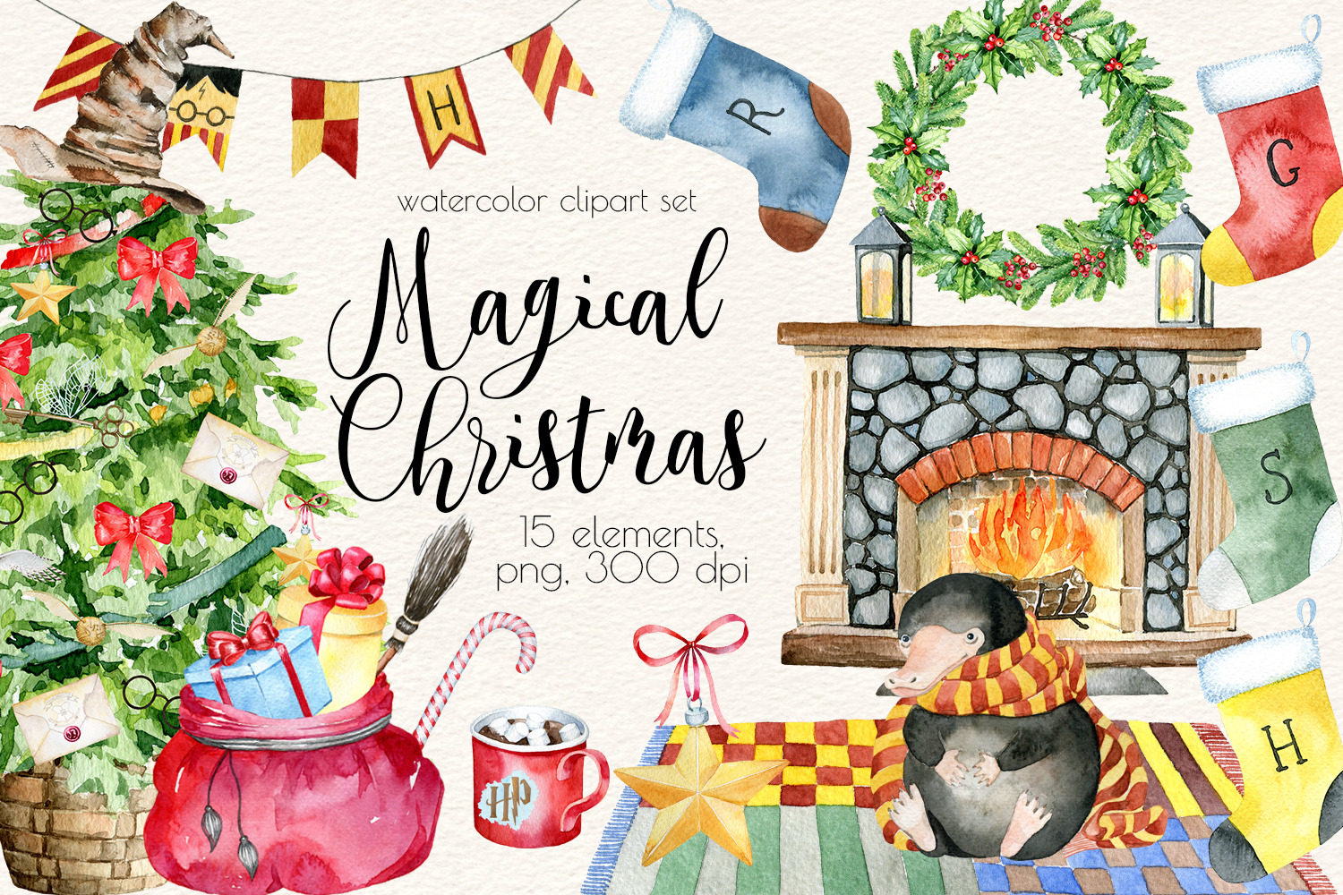 Download Magical Christmas Watercolor Clipart Pre Designed Photoshop Graphics Creative Market