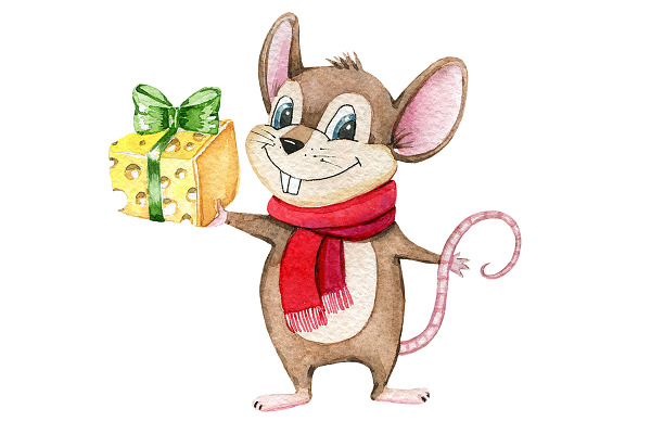 Christmas Mouse Watercolor Clipart | Pre-Designed Photoshop Graphics