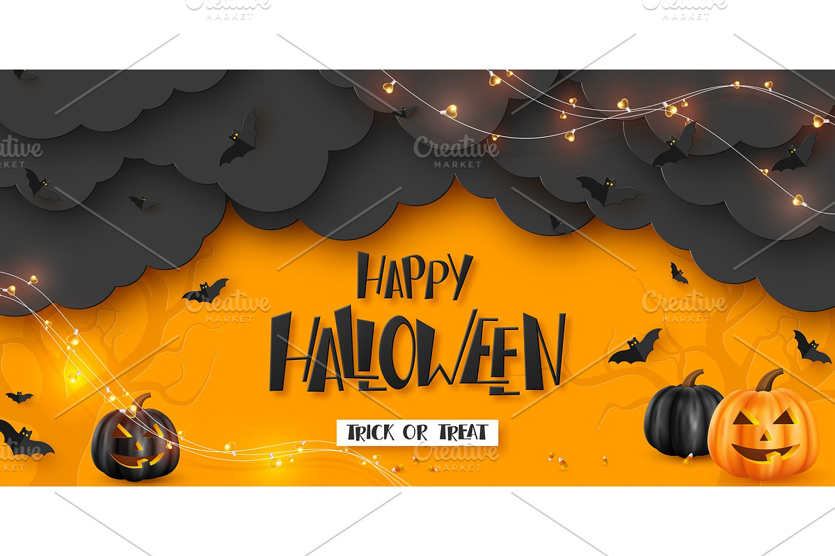 Happy Halloween horizontal banner. PreDesigned Illustrator Graphics