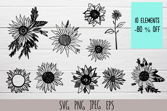 Download Sunflowers Line Art Bundle Pre Designed Photoshop Graphics Creative Market