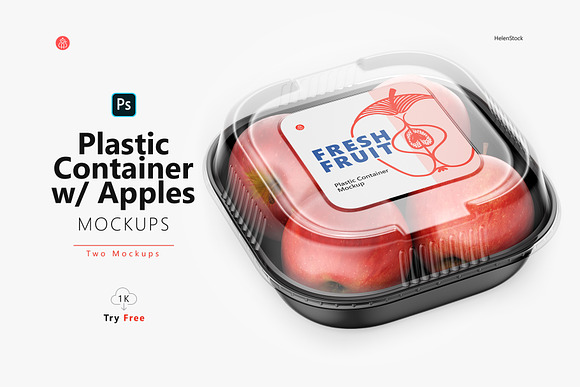 Download Plastic Container With Apples Mockup Creative Photoshop Templates Creative Market