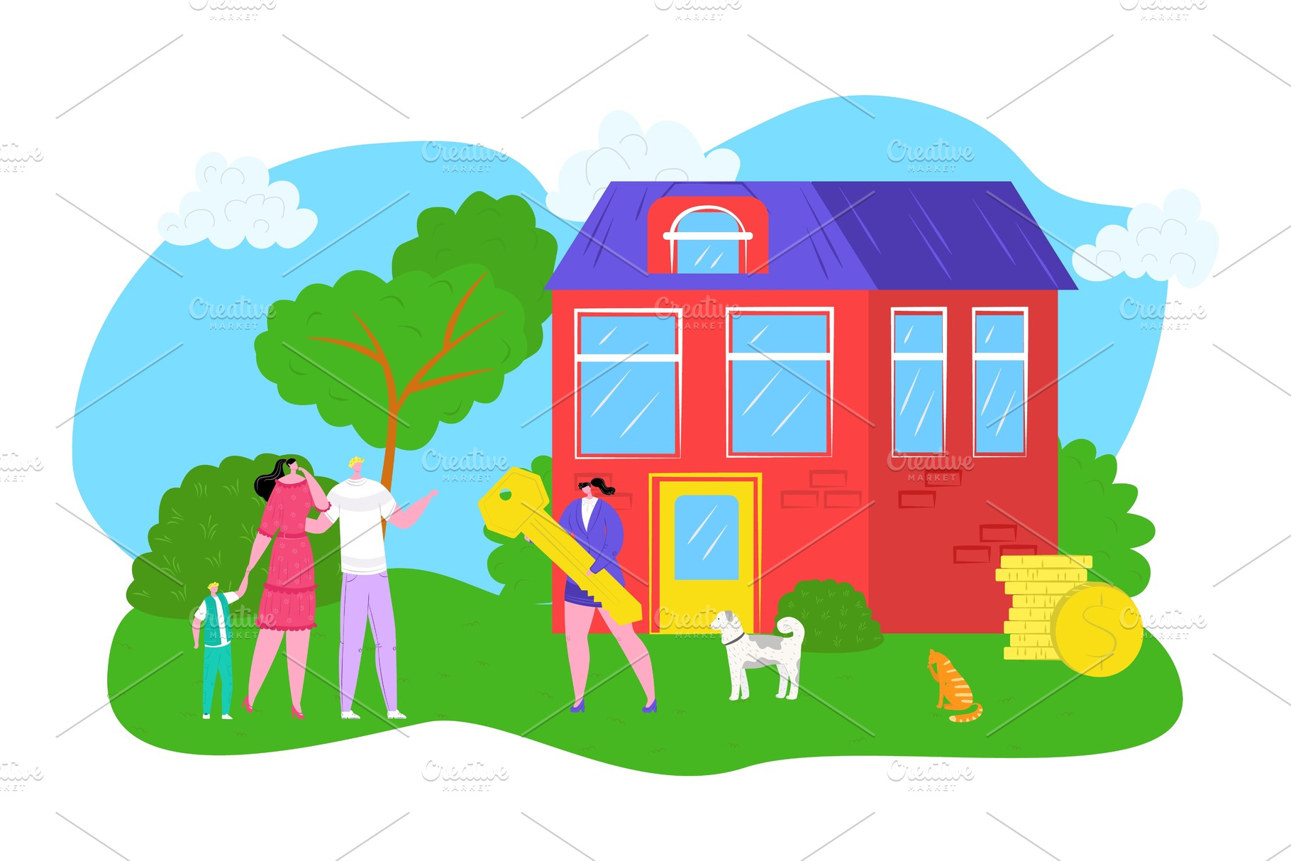 buy-house-family-buying-a-new-house-finance-illustrations-creative