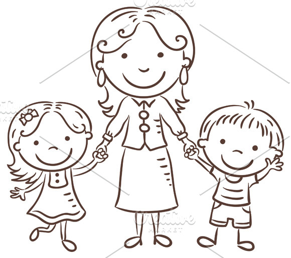 Mother with Two Children | People Illustrations ~ Creative Market