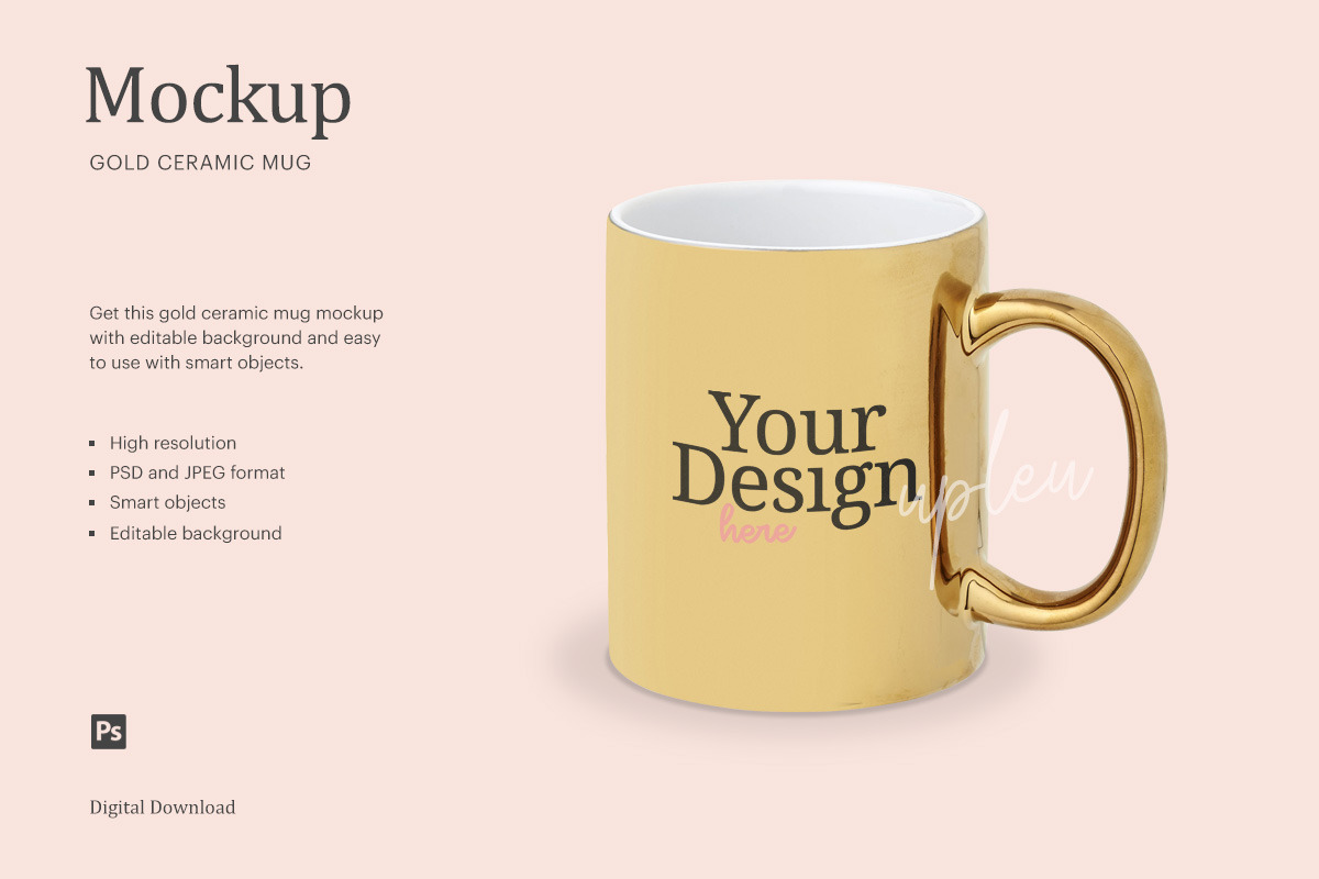 Download Gold Ceramic Mug Mock Up Creative Photoshop Templates Creative Market