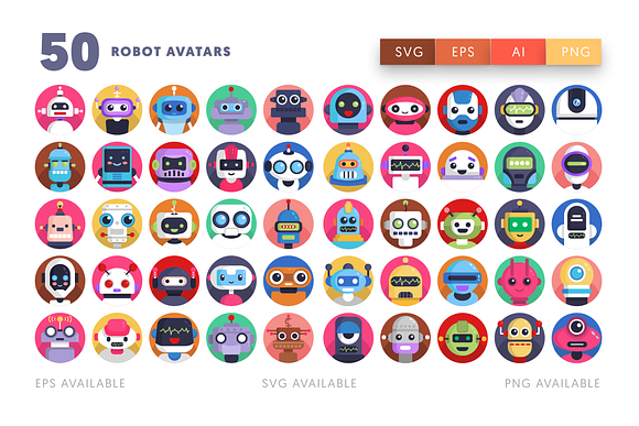 50 Robot Avatar Icons, Icons