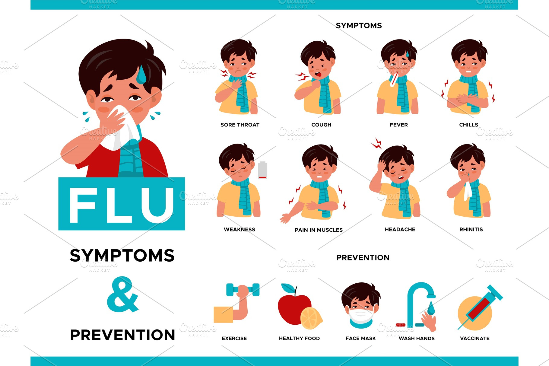 Cold and flu symptoms, prevention Graphic Objects Creative Market