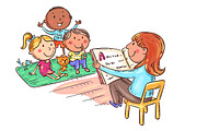 Teacher reading to kids | Creative Market