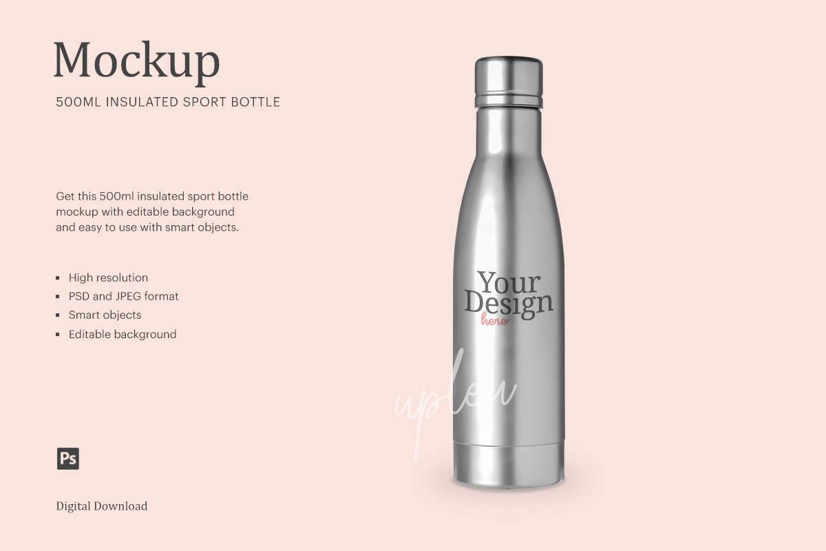 Download Insulated Sport Bottle Silver Mockup Creative Photoshop Templates Creative Market