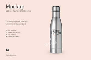 Download 500 Ml Insulated Water Bottle Mockup Creative Photoshop Templates Creative Market