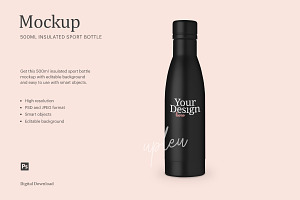 Download 500 Ml Insulated Water Bottle Mockup Creative Photoshop Templates Creative Market