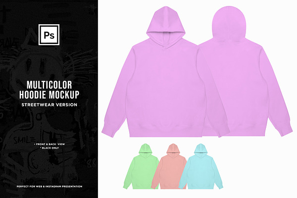 Download Editable Multicolor Hoodie Mockup Creative Photoshop Templates Creative Market PSD Mockup Templates