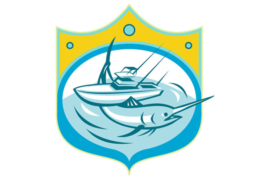 Download Blue Marlin Charter Fishing Boat Svg Pre Designed Illustrator Graphics Creative Market