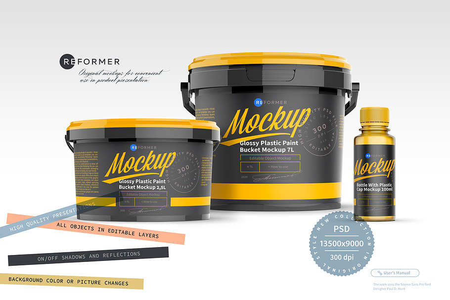 Download Glossy Plastic Paint Bucket Mockup Creative Photoshop Templates Creative Market