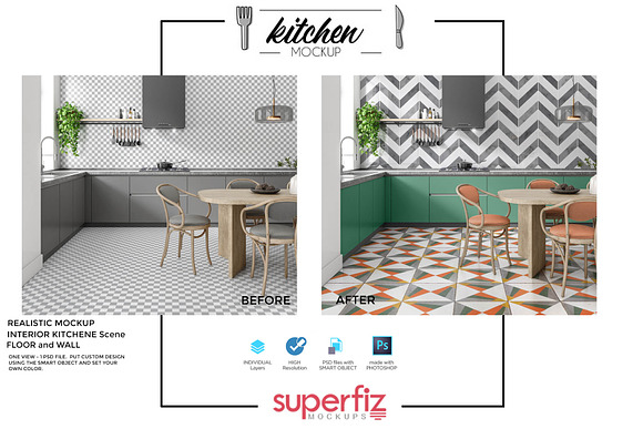 Download Wall Floor Mockup Kitchen Scene S150 Creative Photoshop Templates Creative Market