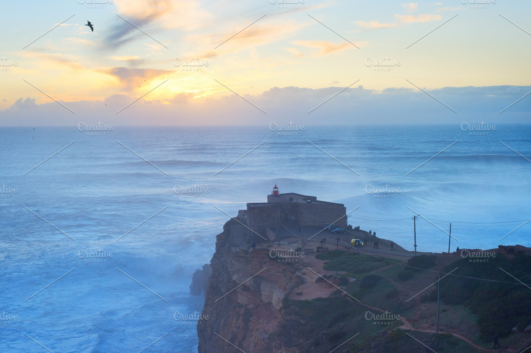 Nazare lighthouse sunset ocean Portu | High-Quality Architecture Stock