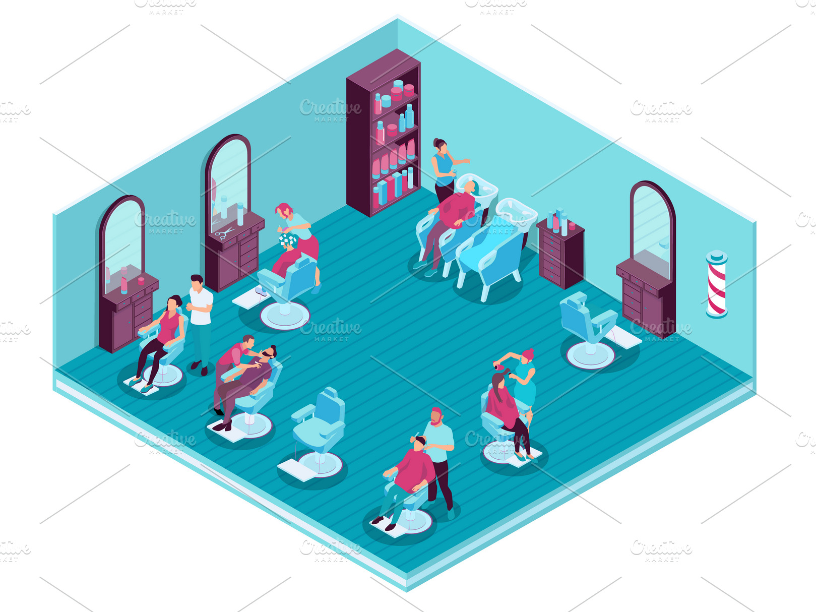 Isometric barbershop illustration | Decorative Illustrations ~ Creative ...