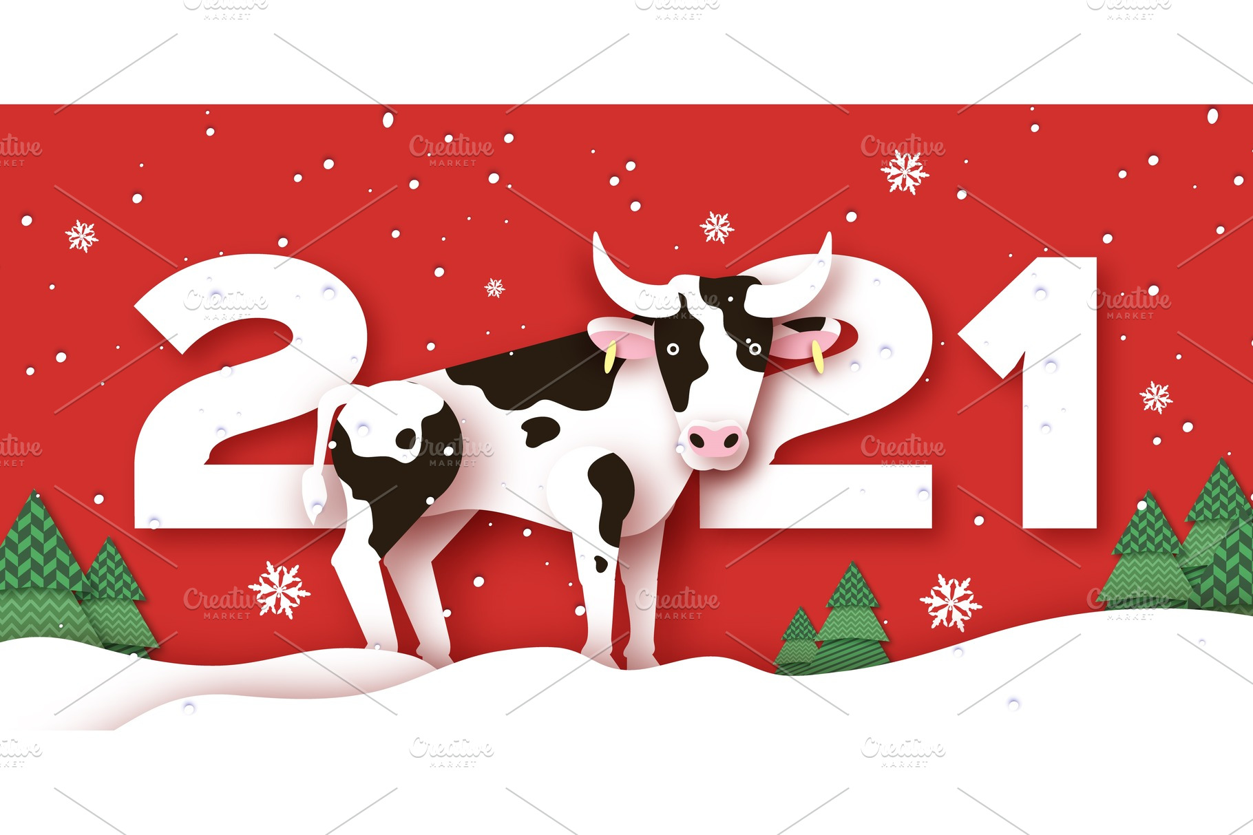 Chinese New Year. Bull, Ox, Cow PreDesigned Vector Graphics