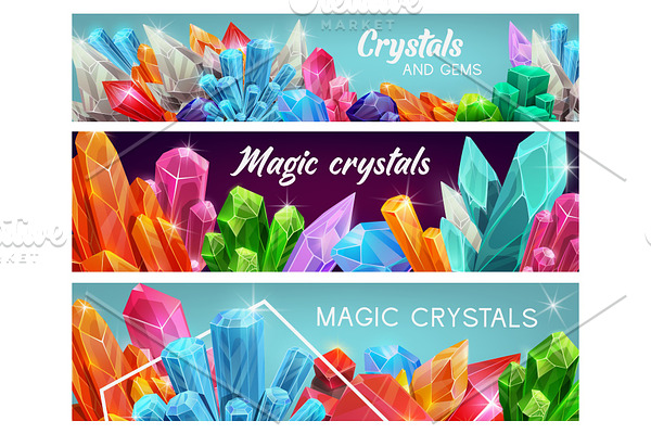 Magic Crystals Gems Gemstones Pre Designed Vector Graphics Creative Market