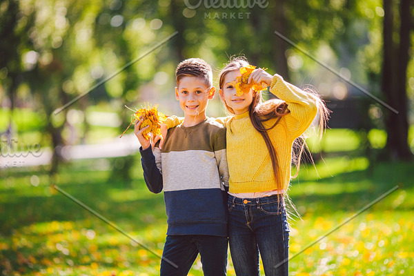 Happy Twins Teenagers Boy And Girl Stock Photo Containing Autumn And Fall High Quality Nature Stock Photos Creative Market