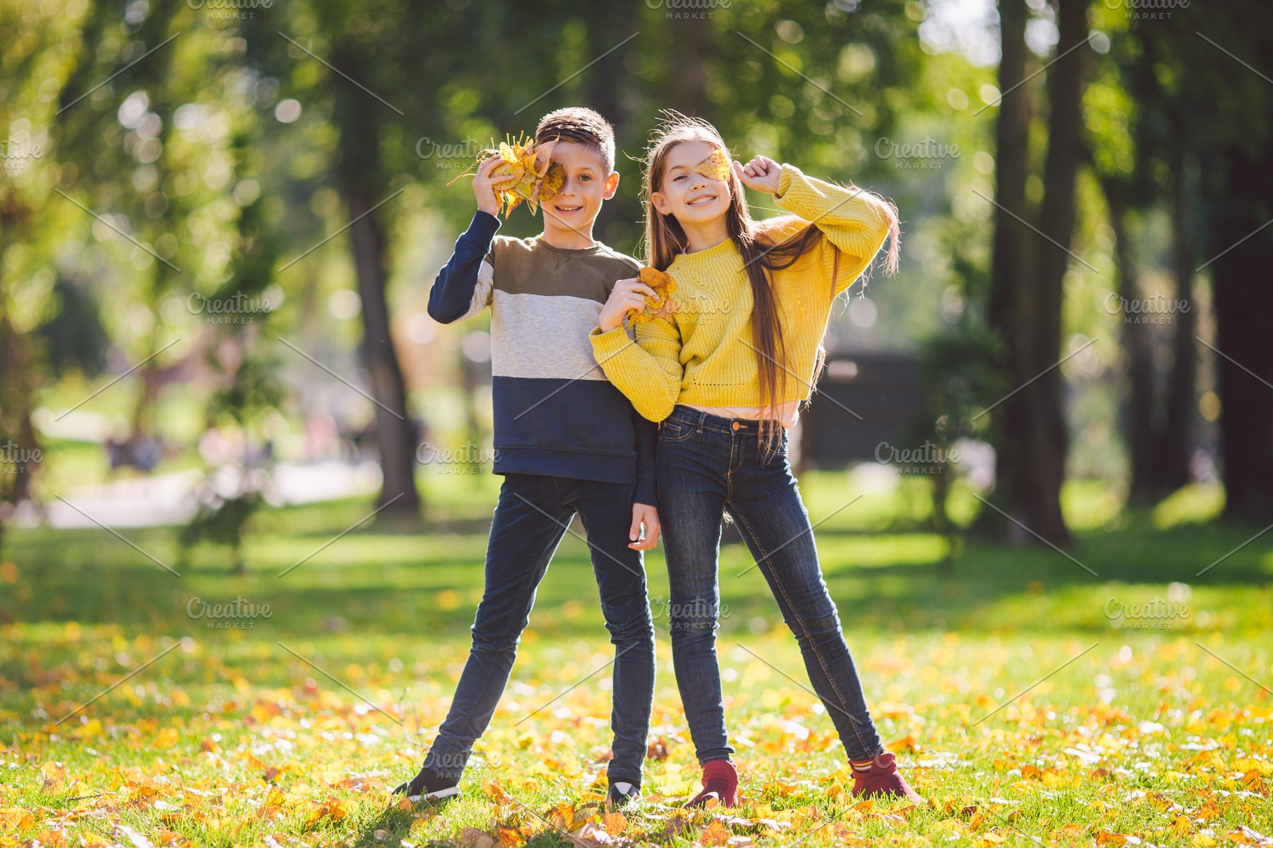 Happy Twins Teenagers Boy And Girl Stock Photo Containing Autumn And Fall High Quality Nature Stock Photos Creative Market