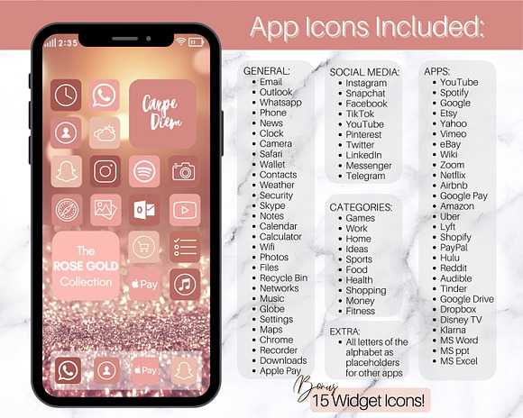 Rose Gold Theme Ios 14 App Icons Custom Designed Icons Creative Market