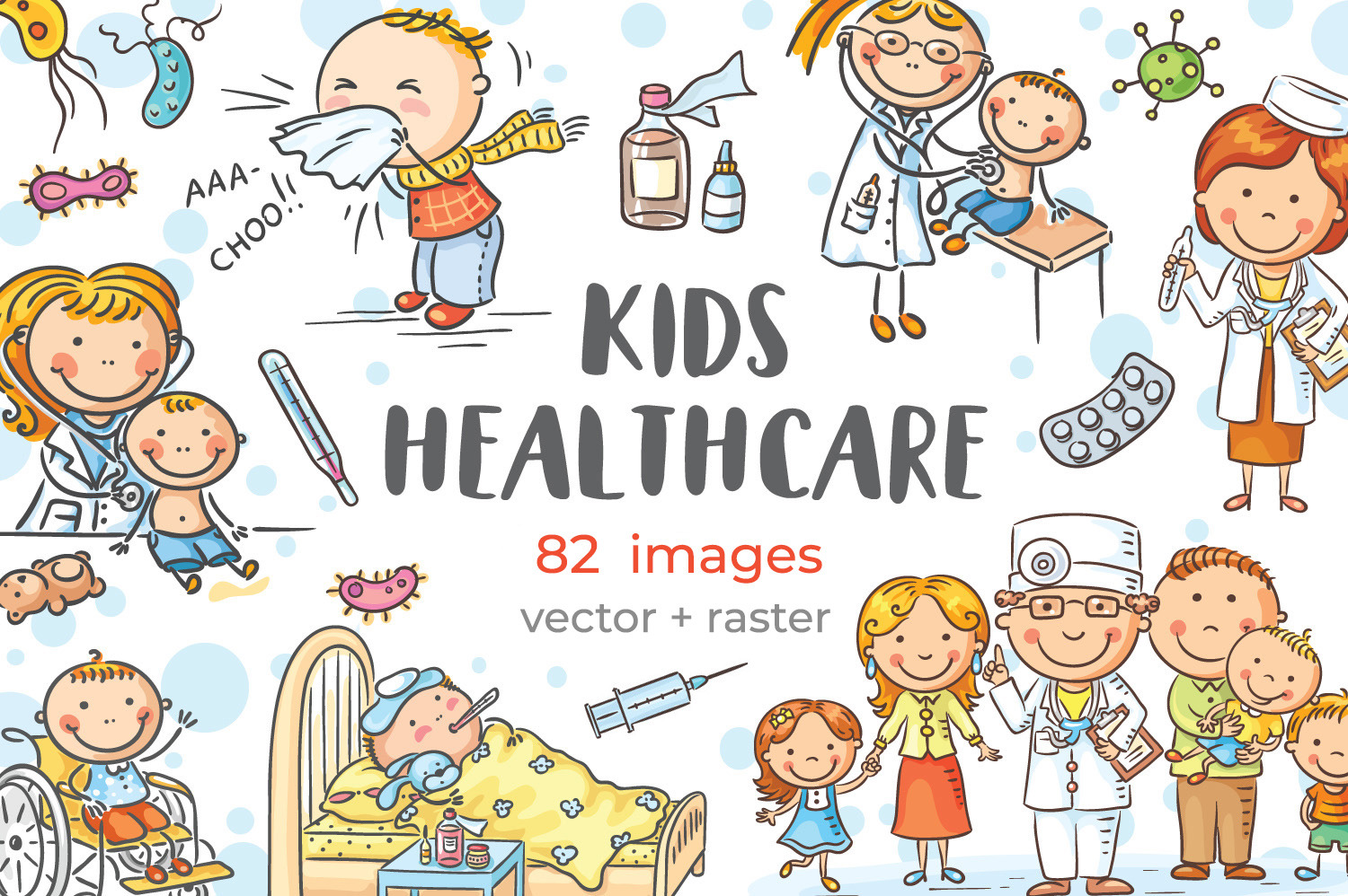 Kids healthcare, kids and doctors PreDesigned Graphics