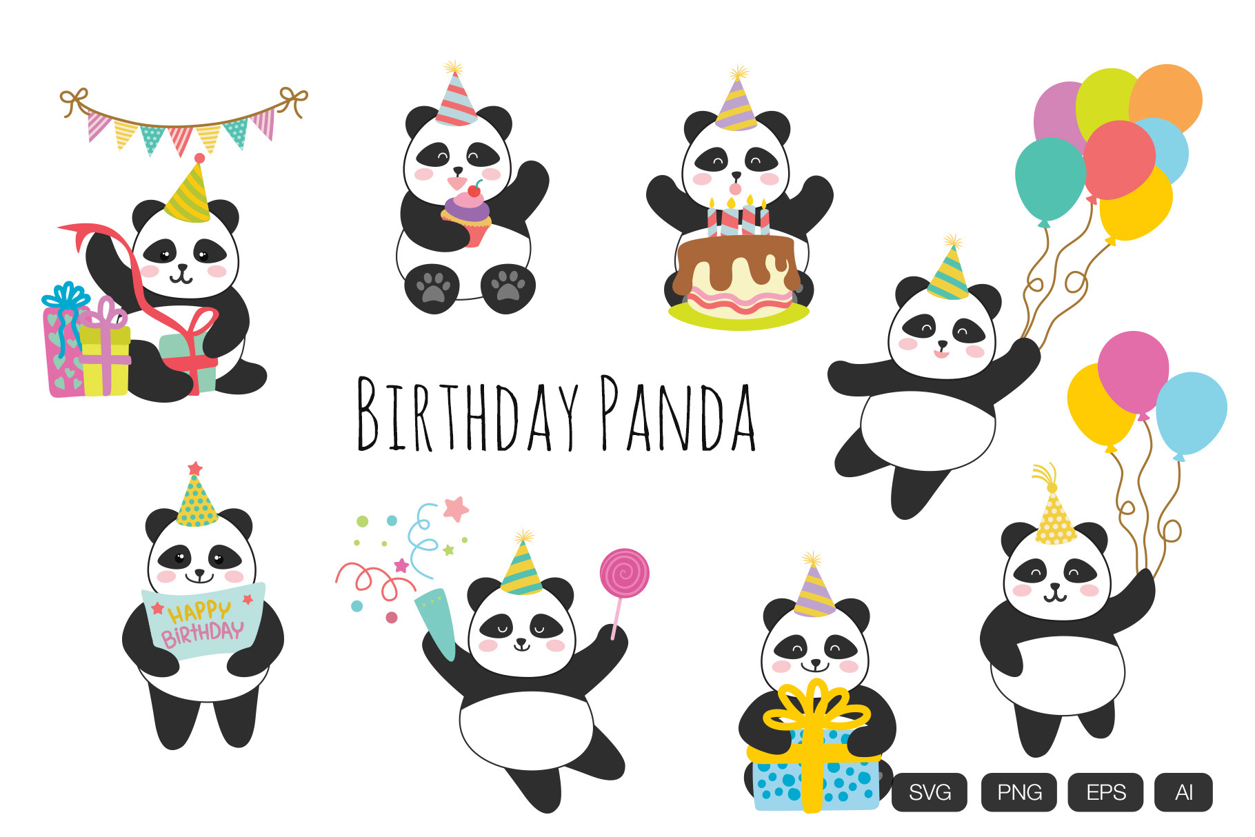 8 Birthday Panda Illustration Vector | Illustrations ~ Creative Market