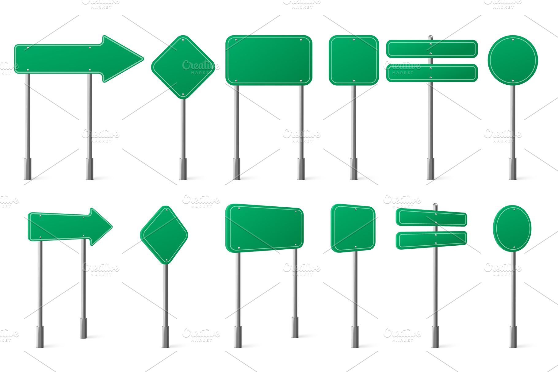 green-road-signs-different-shapes-on-transportation-illustrations-creative-market