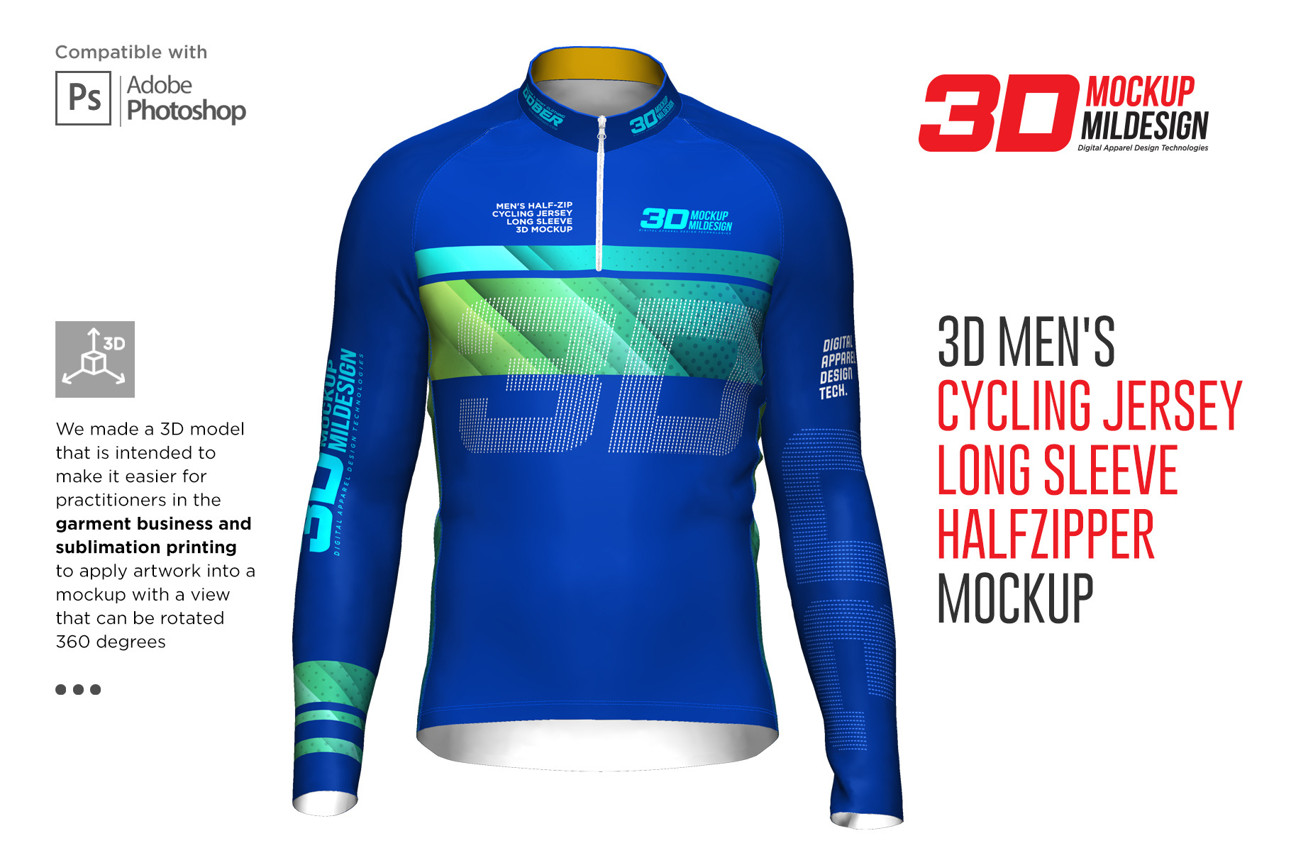 Download 3d Men S Cycling Jersey Half Zip Ls Creative Photoshop Templates Creative Market