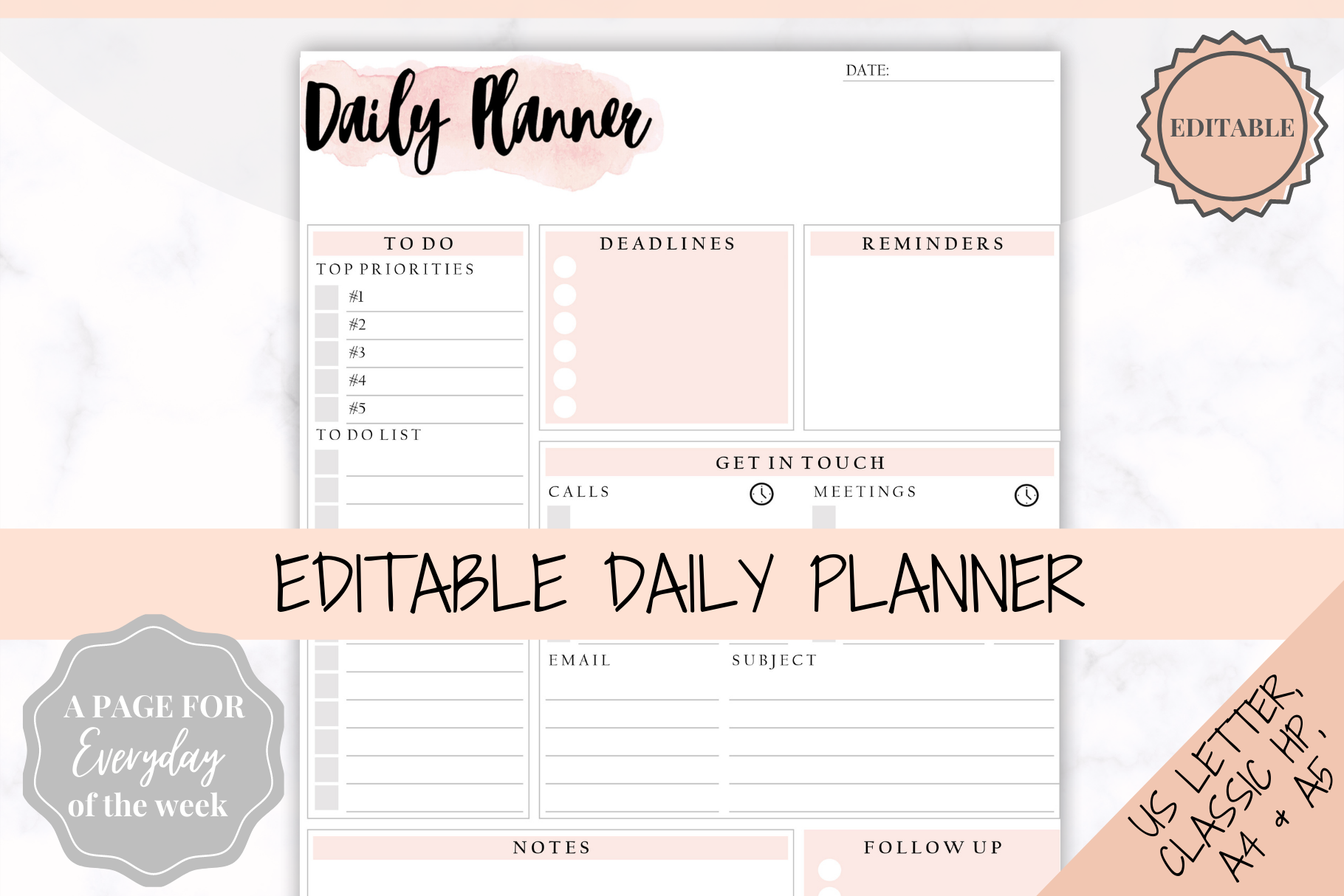 Editable Daily Planner, WFH To Do List | Creative Market