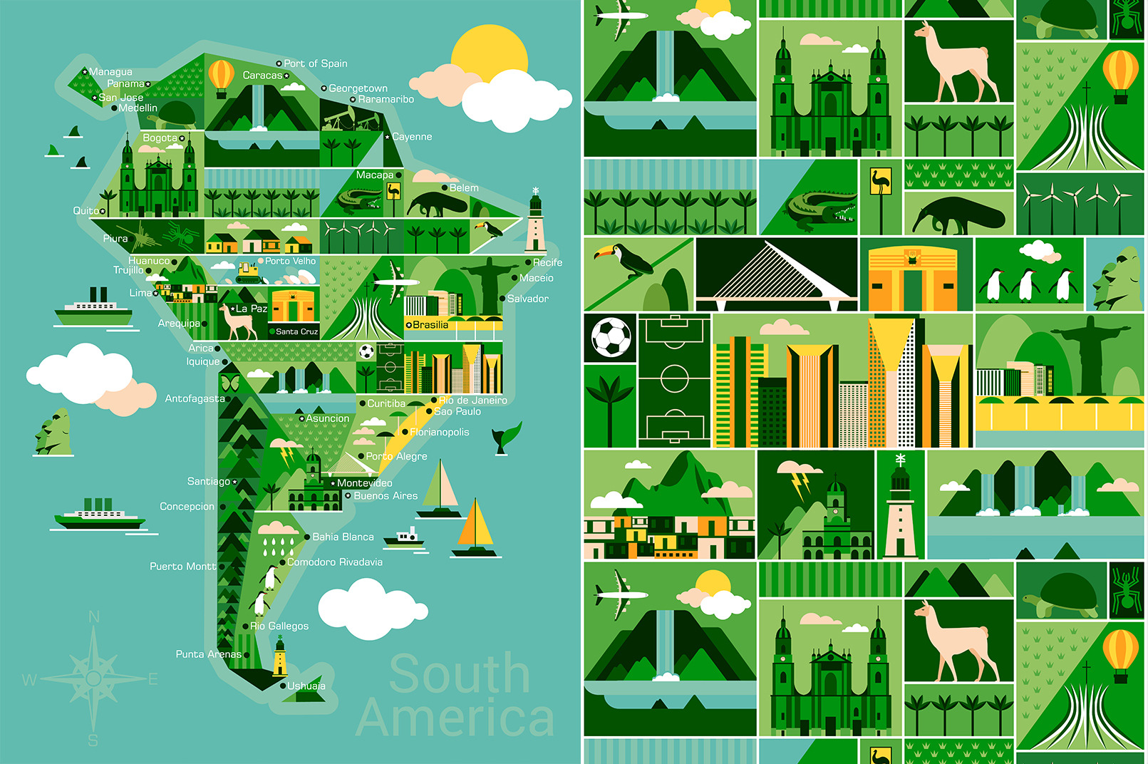 Cartoon map of South America | Texture Illustrations ~ Creative Market