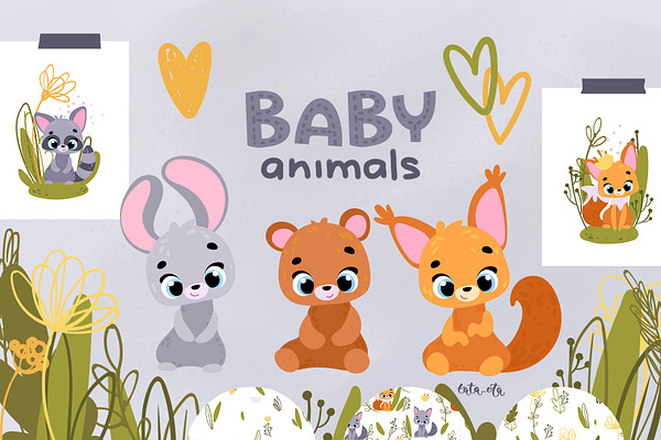 Sleeping Baby Animals Clipart Pre Designed Illustrator Graphics Creative Market