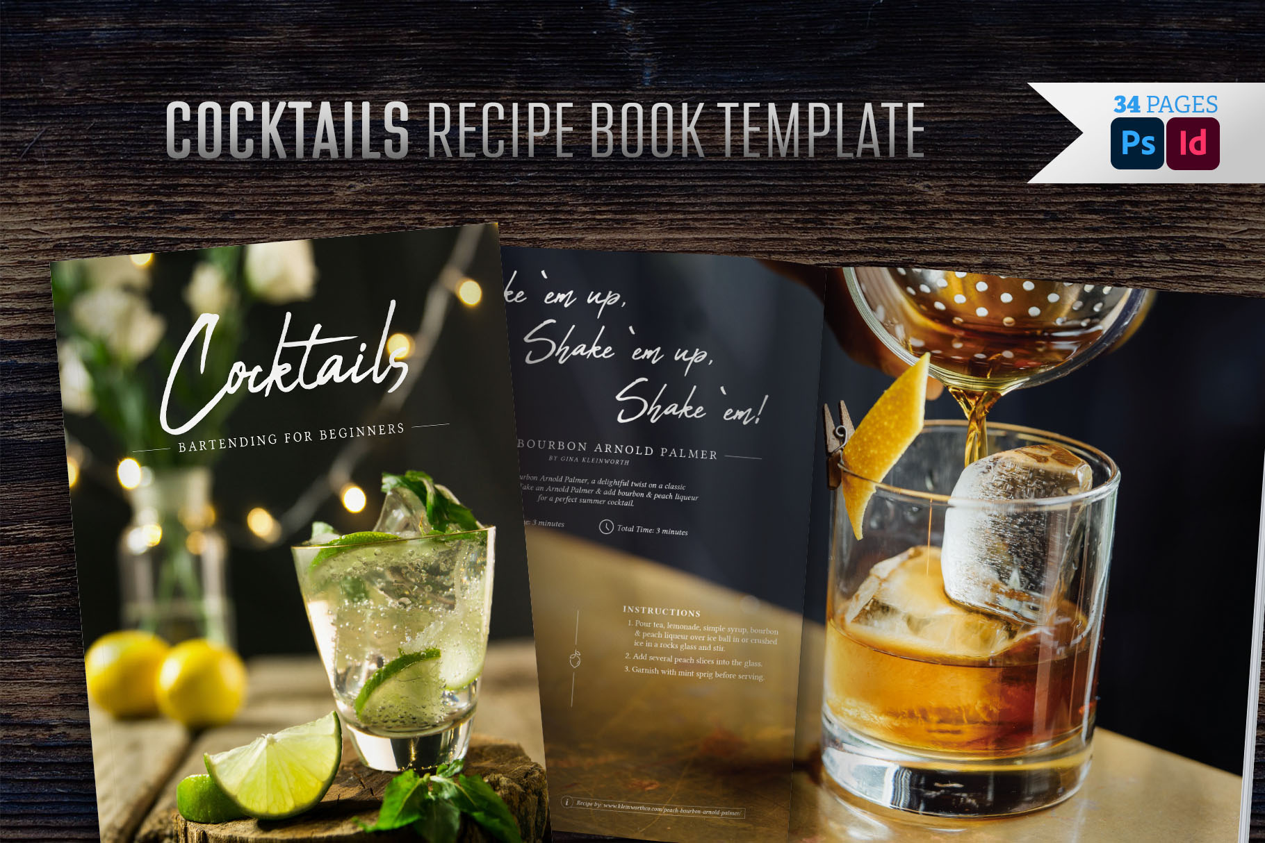 Cocktails Recipe Book Template Magazine Templates Creative Market