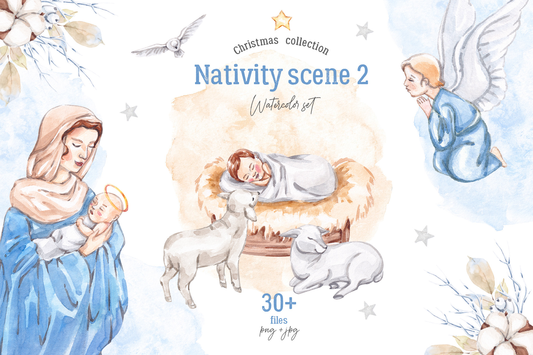 Nativity scene 2. Watercolor set Decorative Illustrations Creative