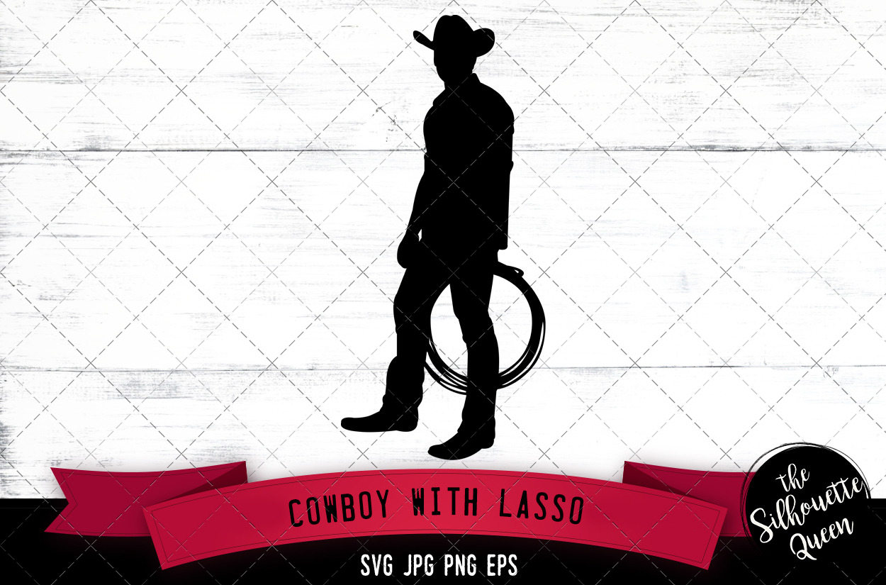 Cowboy with Lasso Silhouette Vector | Pre-Designed Illustrator Graphics ...