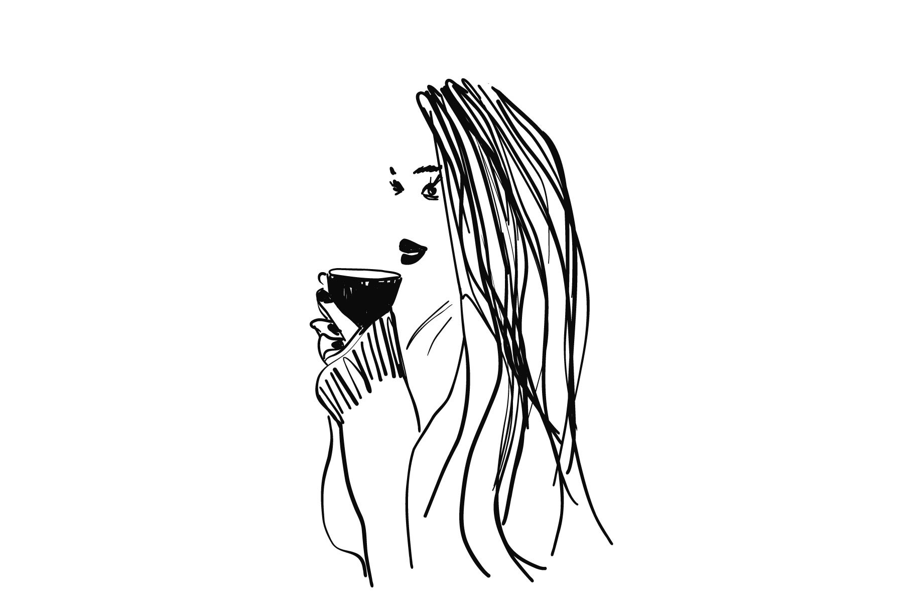 Sketch Of Girl Drinking Tea From Cup Pre Designed Illustrator Graphics Creative Market