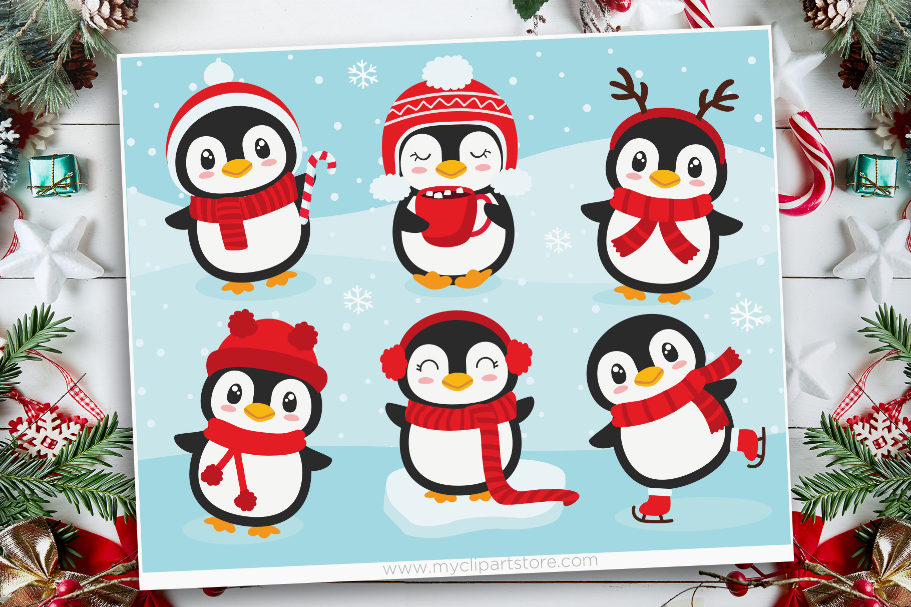 Christmas Penguins Clipart + SVG | Photoshop Graphics ~ Creative Market