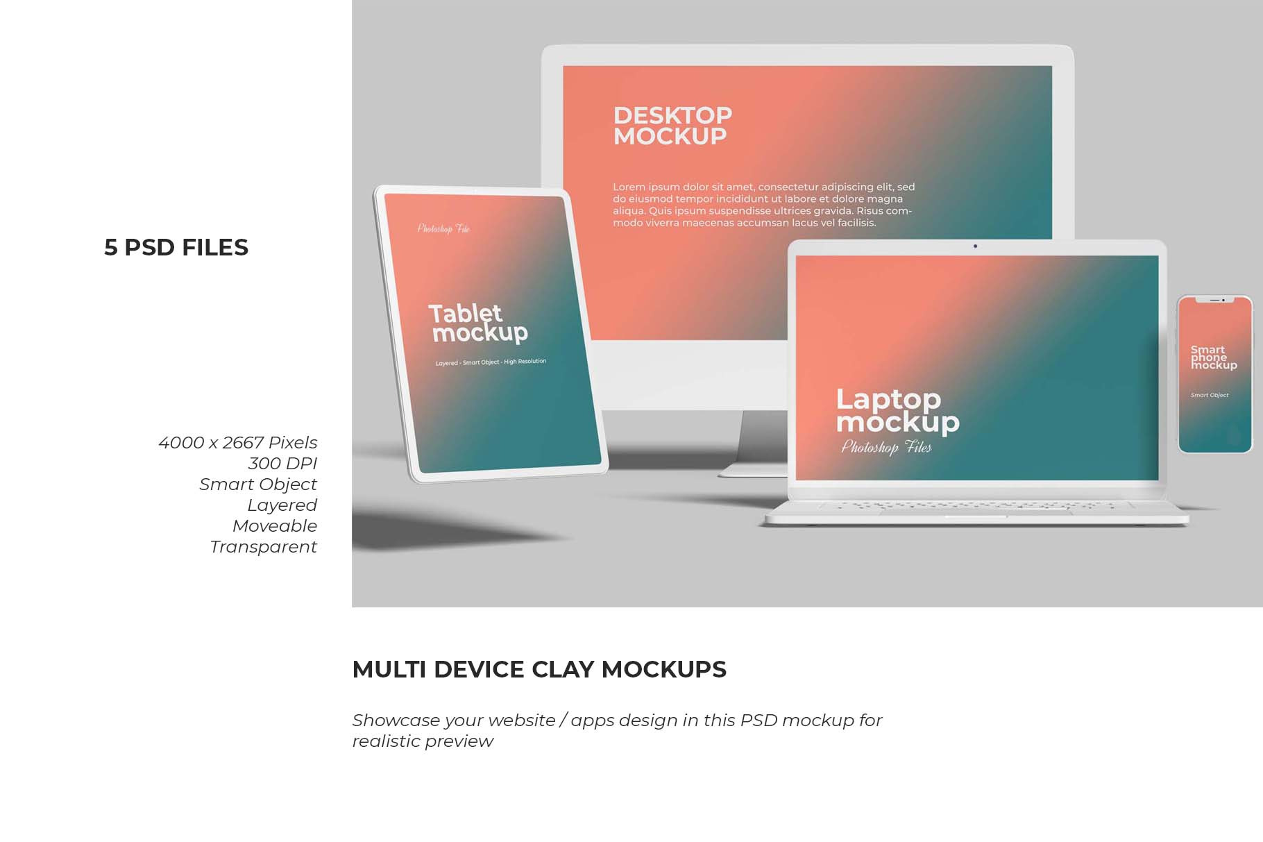 Download Multi Device Clay Mockups Creative Photoshop Templates Creative Market