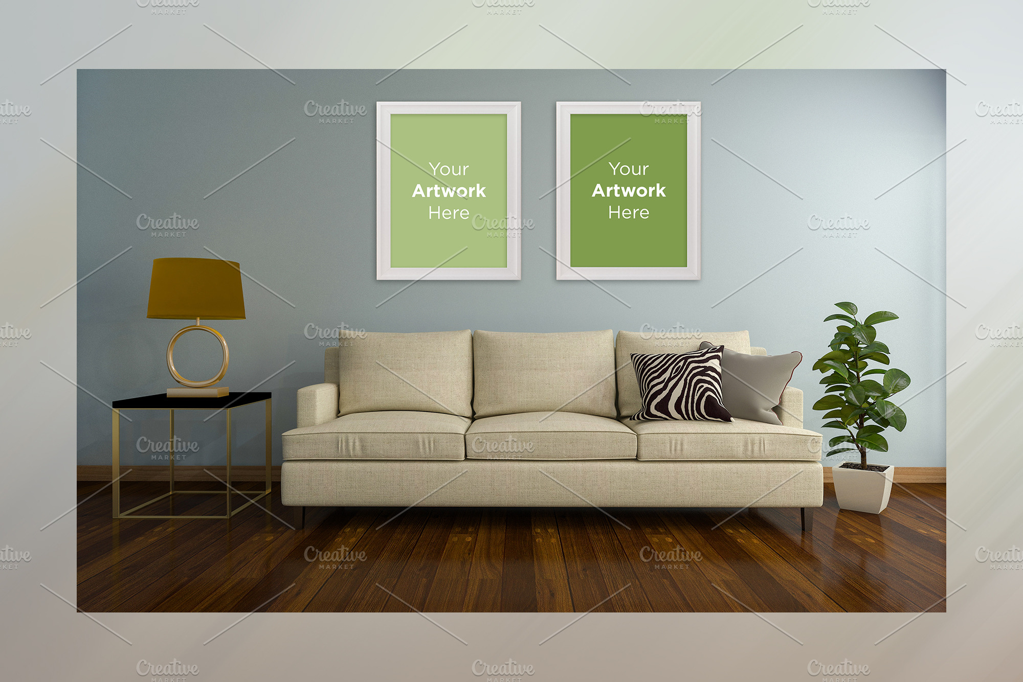 3D Interior Living Room Frame Mockup | Creative Photoshop Templates