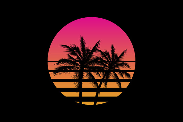 Download Retro Sunset Above The Ocean Pre Designed Photoshop Graphics Creative Market