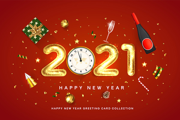 Happy New Year 2021 greeting card | Pre-Designed Illustrator Graphics ~ Creative Market