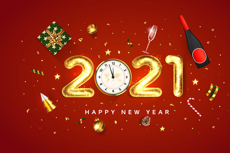 Happy New Year 2021 greeting card | Pre-Designed Illustrator Graphics ~ Creative Market